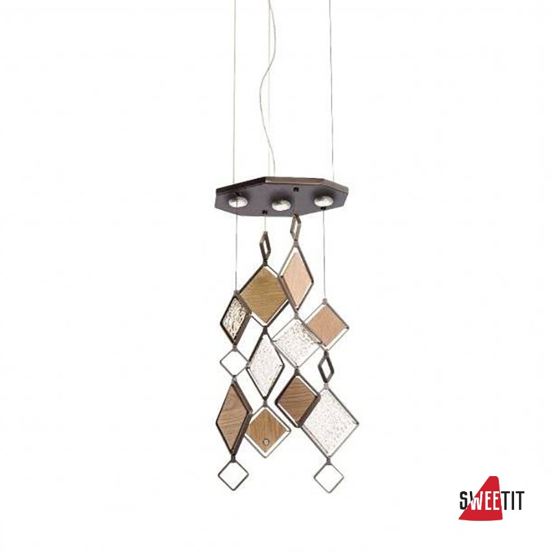 Подвесной светильник IDL Quadrie 565/4 matt black nickel + oak wood and transparent