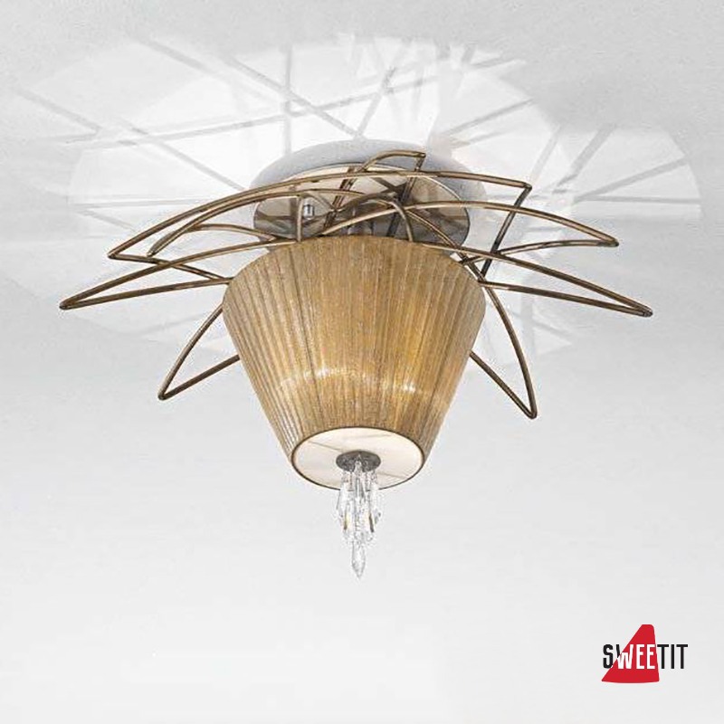 Потолочный светильник IDL Flame 524/3PF antique bronze+nickel brown organza