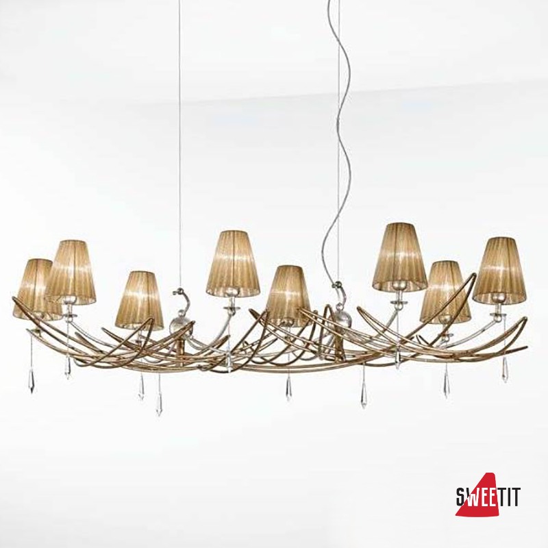 Люстра IDL Flame 524/8R antique bronze+nickel brown organza